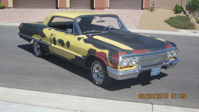 1963 Chevrolet Impala (originally beige, repainted yellow/two-tone brown vinyl)