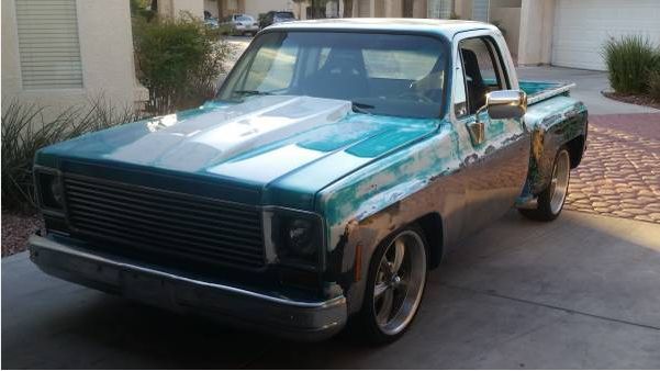 1974 Chevrolet C-10 (Tourquis&White Patina, Bare Metal with Clear Coat/White)