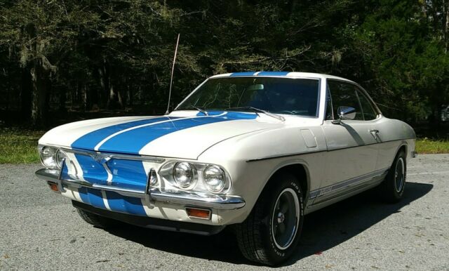 1965 Chevrolet Corvair (White with Blue Racing Stripes/Black)
